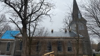 Metal roof installation project on church building